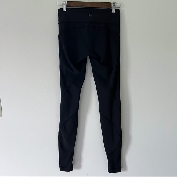 lululemon athletica Pants - lululemon | black leggings with mesh side detail and knit ribbed ankle cuff 4
